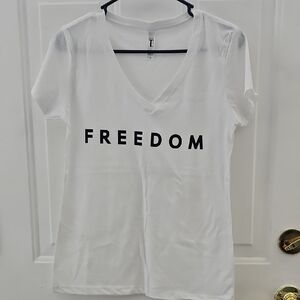 Women's V-Neck 'FREEDOM' Graphic Tee - White